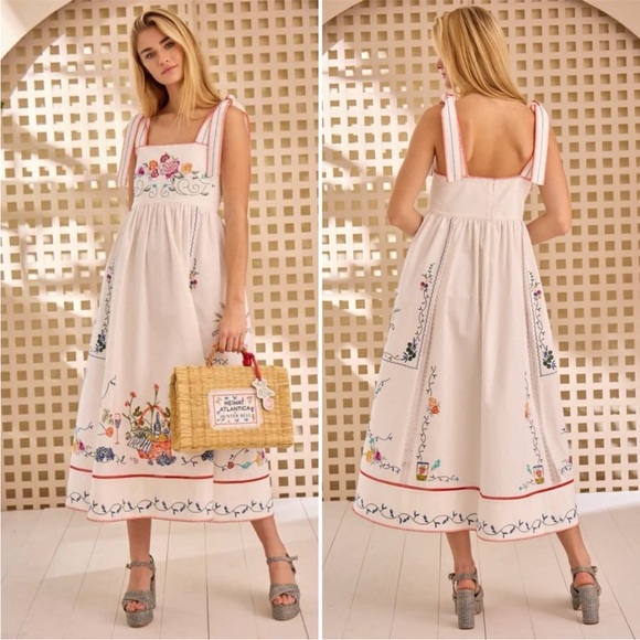 Hunter Bell Midi Dress Stefy Embroidered White Cotton Floral NWT 6 - Picture 3 of 14